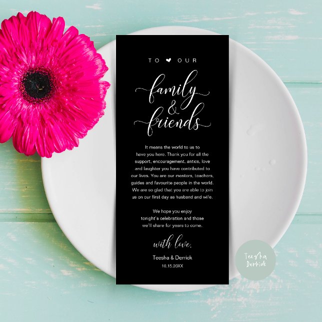 Elegant Calligraphy Wedding Thank You Table Card (Elegant Calligraphy Wedding Dinner Bridal Shower Thank You Table Card in Classy Black)
