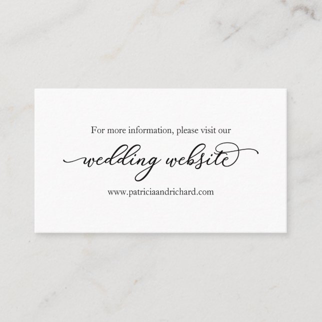 Elegant Calligraphy Wedding Website Business Card (Front)