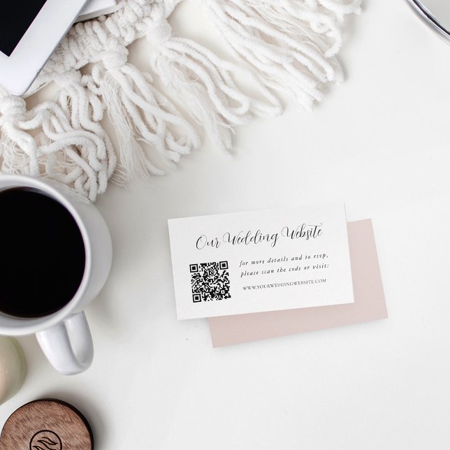 Elegant Calligraphy Wedding Website QR Code Enclosure Card (Creator Uploaded)