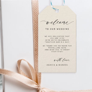 Elegant calligraphy wedding welcome bag gift tags