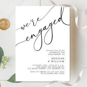 Elegant Calligraphy We're Engaged Engagement Party Invitation