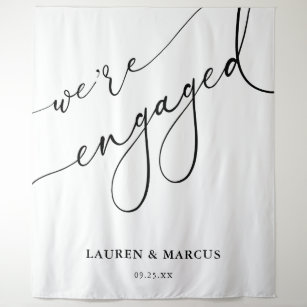 Elegant Calligraphy We're Engaged Engagement Party Tapestry