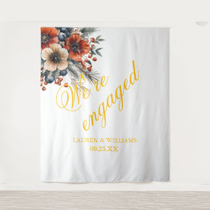 Elegant Calligraphy We're Engaged Engagement Party Tapestry