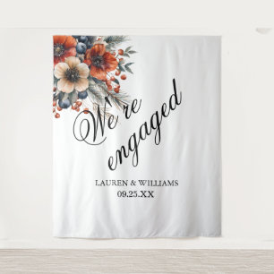 Elegant Calligraphy We're Engaged Engagement Party Tapestry