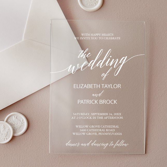 Elegant Calligraphy White Modern Minimal Wedding Acrylic Invitations (Elegant Calligraphy White Modern Minimal Wedding Acrylic Invitations)
