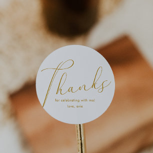 Elegant Calligraphy White Thank You Classic Round Sticker