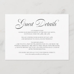 Elegant Calligraphy White Wedding Guest Details Enclosure Card