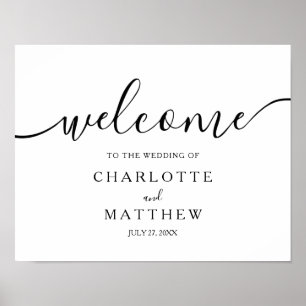 Elegant Calligraphy White Welcome Wedding Poster