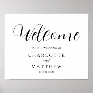 Elegant Calligraphy White Welcome Wedding Poster