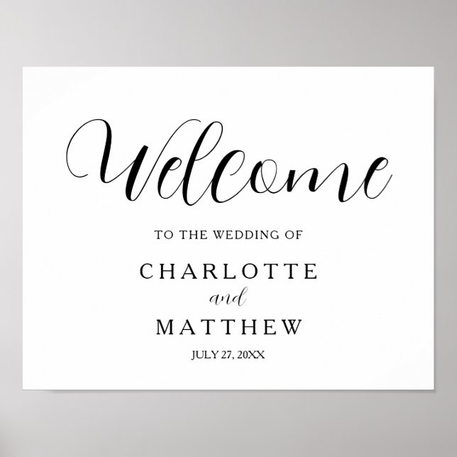 Elegant Calligraphy White Welcome Wedding Poster (Front)