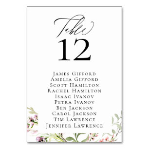 Elegant Calligraphy Wildflower Table Number Card