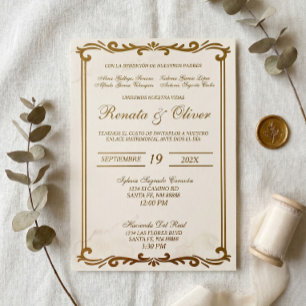Elegant calligraphy with frame wedding Spanish Invitation