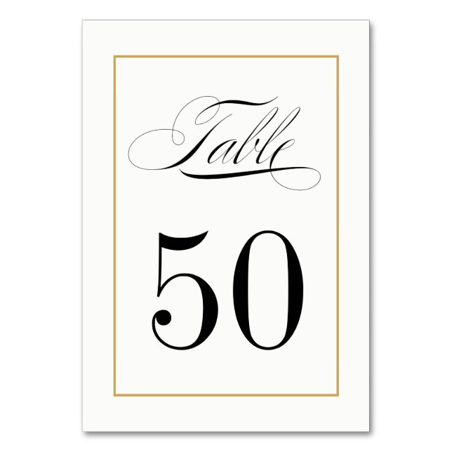 Elegant Calligraphy with Gold Border Table Number (Front)