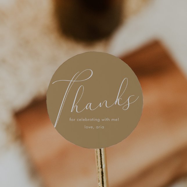 Elegant Calligraphy Yellow Thank You Classic Round Sticker (Creator Uploaded)