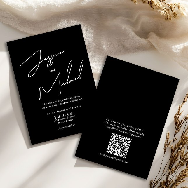 Elegant Callligraphy Black and White QR Code Invitation (Creator Uploaded)