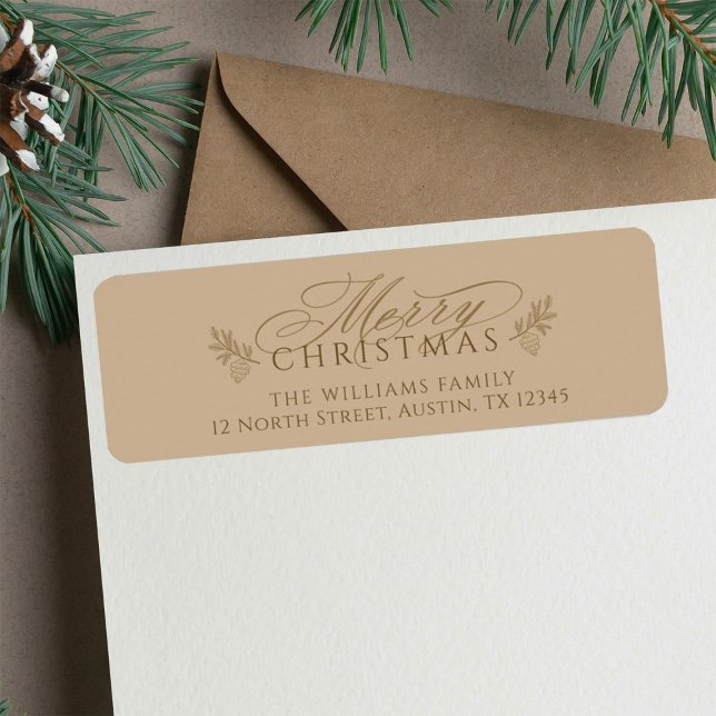 Elegant Camel Gold Merry Christmas Return Address (Creator Uploaded)