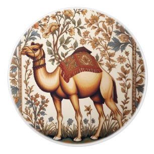 Elegant Camel William Morris Inspired Floral Ceramic Knob