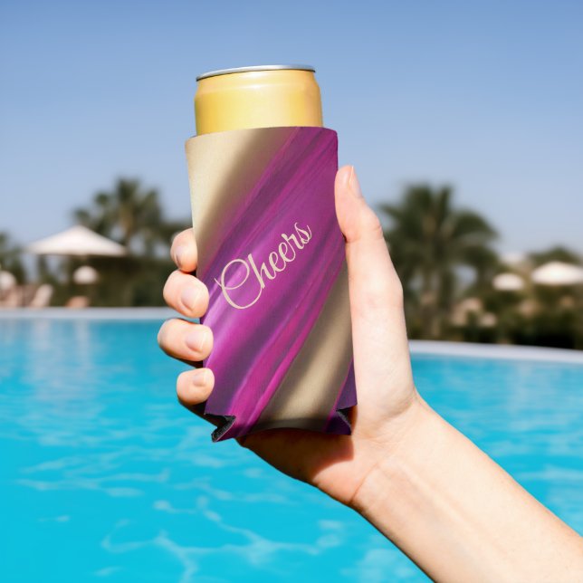 Elegant Can Cooler- Cheers Purple Pink and Gold- Seltzer Can Cooler (In Situ Pool)