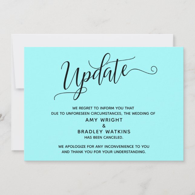 Elegant Cancelled Wedding Light Aqua Announcement (Front)