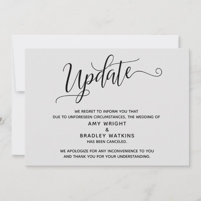 Elegant Cancelled Wedding Light Grey Announcement (Front)