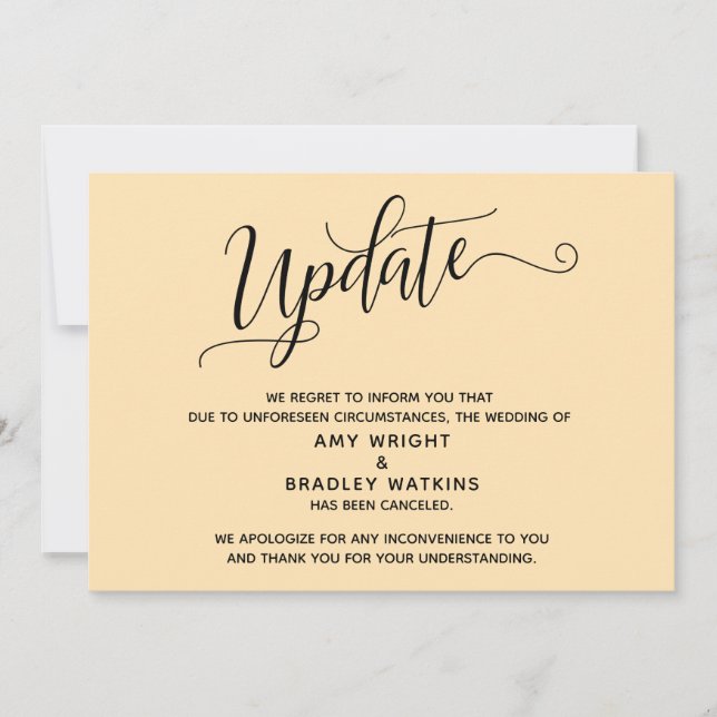 Elegant Cancelled Wedding Peach Announcement (Front)