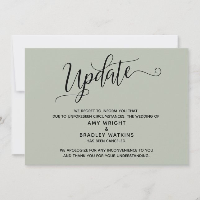 Elegant Cancelled Wedding Sage Green Announcement (Front)