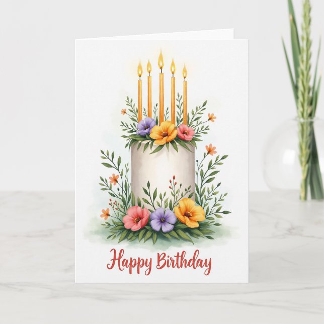 Elegant Candle Cake Birthday Card (Front)