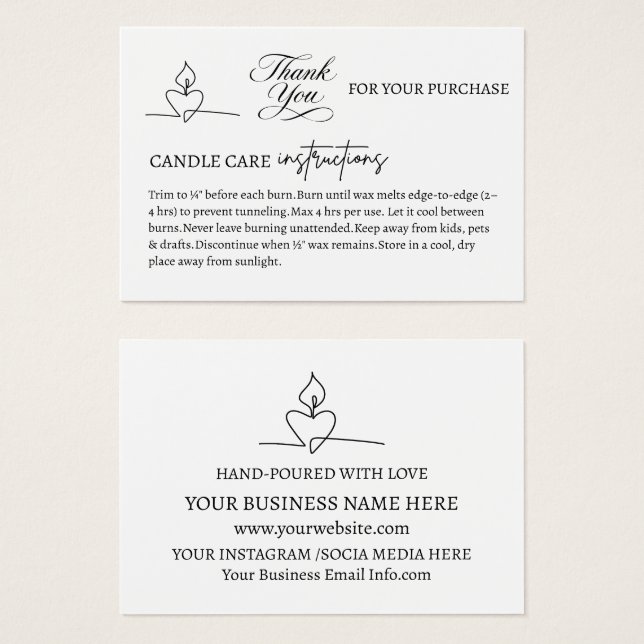 Elegant Candle Care Package Insert Card (Front & Back)