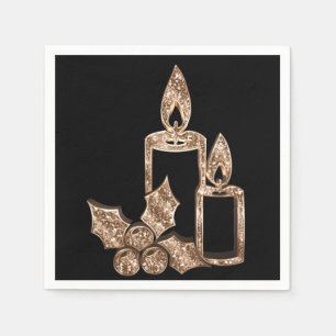 Elegant Candle Holly Faux Gold Diamonds Christmas Napkin