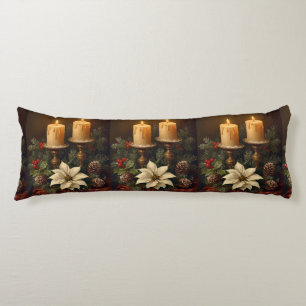 Elegant candle holly pine warm festive Christmas Body Cushion