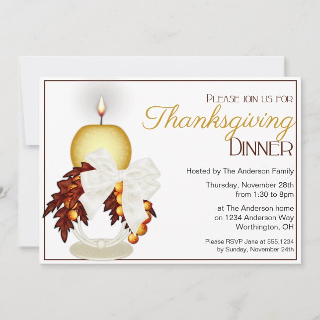 Elegant Candle Thanksgiving Dinner Party Invite 4 (Front)