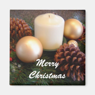 Elegant Candle with Pine Cones Magnet