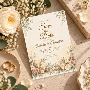 Elegant Candlelit Blush Floral Wedding Save The Date