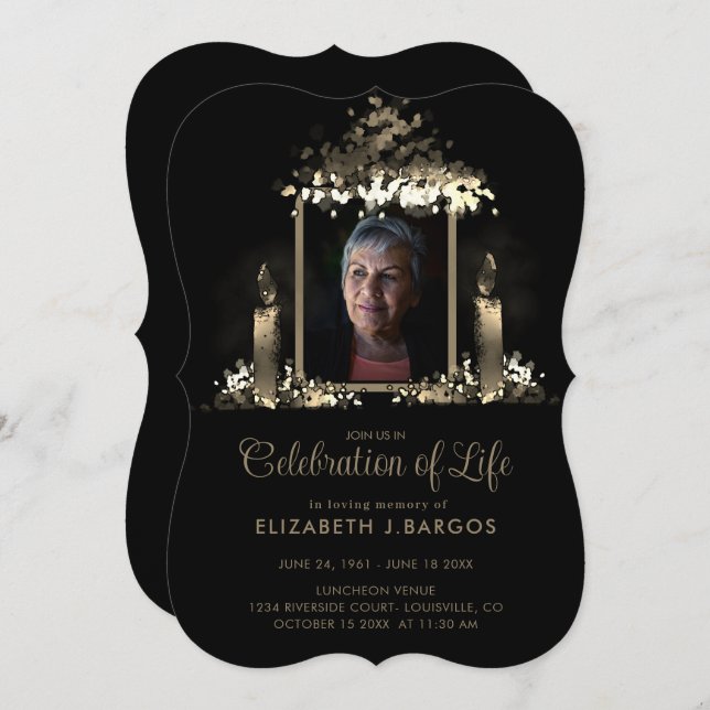 Elegant Candles Frame Photo Celebration of Life Invitation (Front/Back)