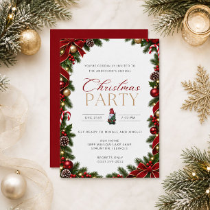 Elegant Candy Cane Border Christmas Party  Invitation
