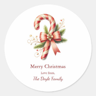 Elegant Candy Cane with Red Bow Christmas Classic Round Sticker