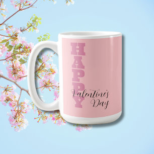 Elegant Candy Pink and Black Happy Valentines Day Coffee Mug