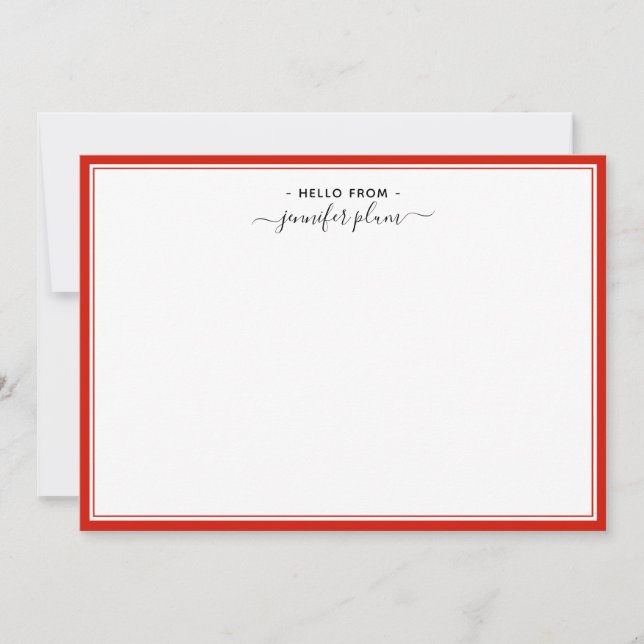 Elegant Candy Red Script 'Hello From'   Card (Front)