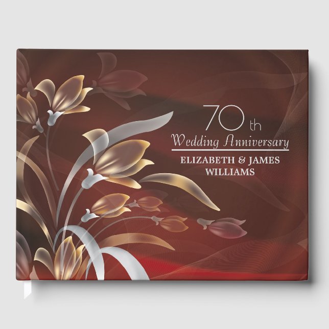 Elegant Caoba Floral 70th Wedding Anniversary  Guest Book (Front)