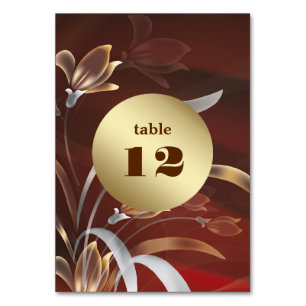 Elegant  Caoba   Gold Floral Table Number Cards