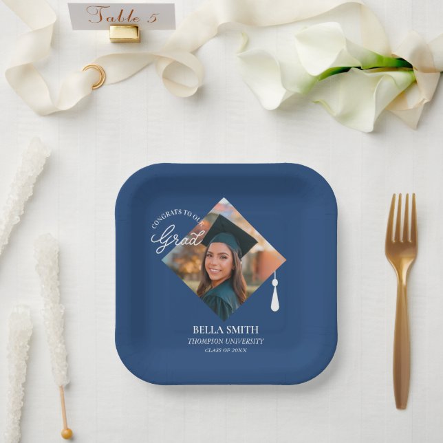 Elegant Cap Topper Custom Graduate Photo Keepsake  Paper Plate (Wedding)