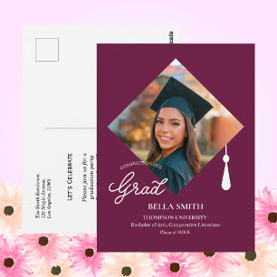 Elegant Cap Topper Photo Grad Party Invitation  Postcard