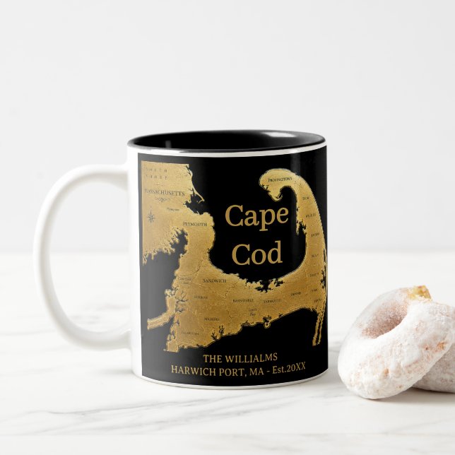 Elegant Cape Cod Beach House Decor Gift Two-Tone Coffee Mug (With Donut)