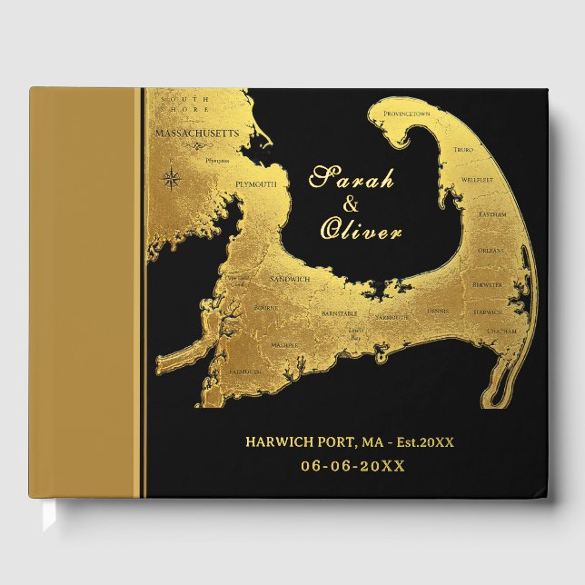 Elegant Cape Cod Map Destination Wedding Guest Book (Front)