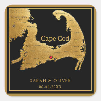 Elegant Cape Cod Map Wedding  Square Sticker