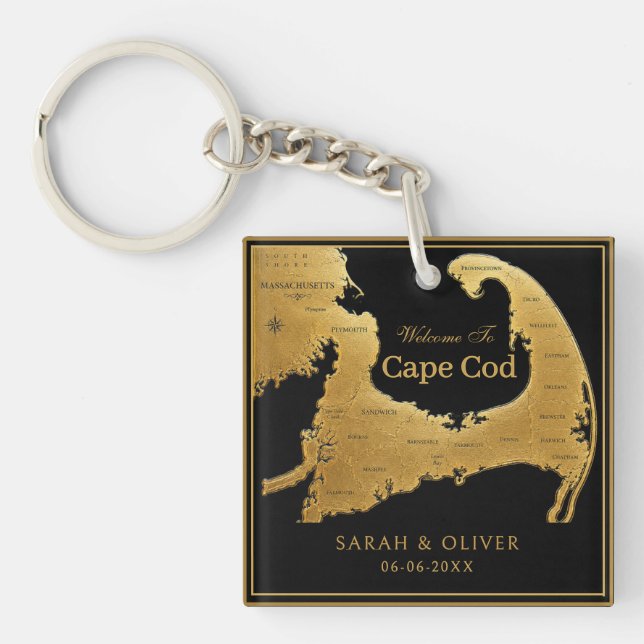 Elegant Cape Cod Wedding Welcome Key Ring (Front)