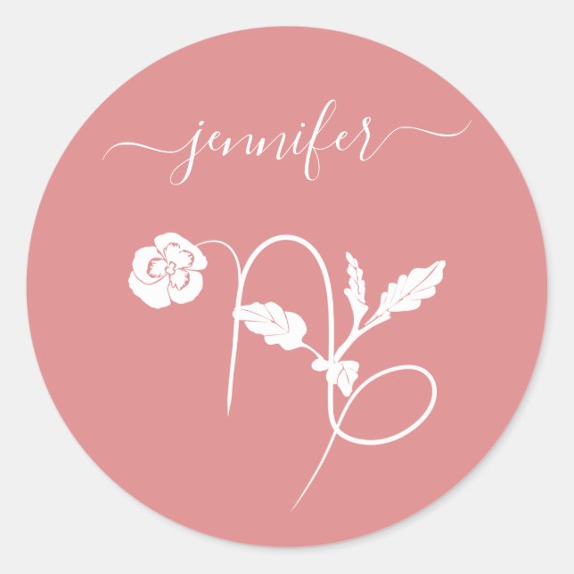 Elegant Capricorn birth flower zodiac sign name Classic Round Sticker (Front)