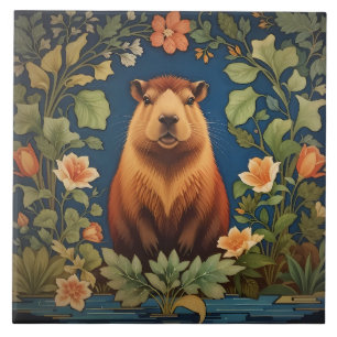 Elegant Capybara William Morris Inspired Tile