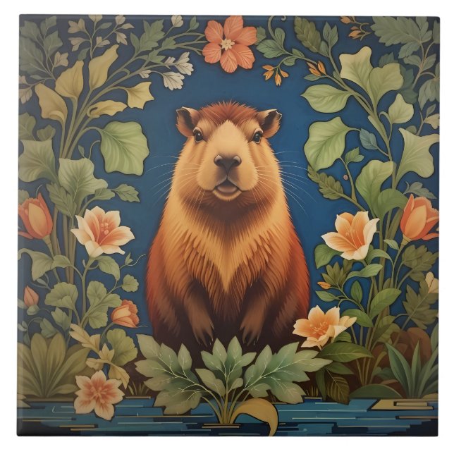 Elegant Capybara William Morris Inspired  Tile (Front)
