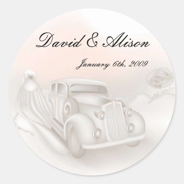 Elegant Car & Gown Wedding Stickers (Front)